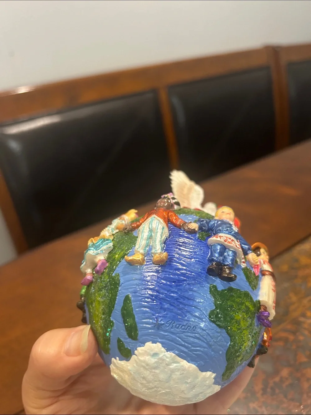 2000 Holiday Dove Globe Ornament with Multicolor Figures
